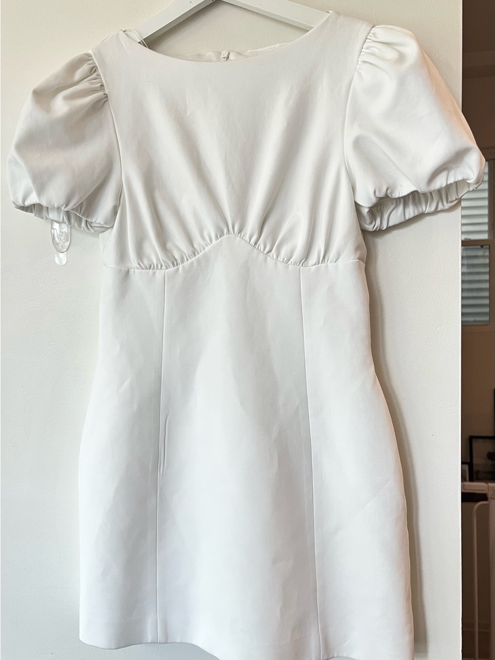 Zara White Puff Sleeve Mini Dress S Structured Empire Waist Bridal